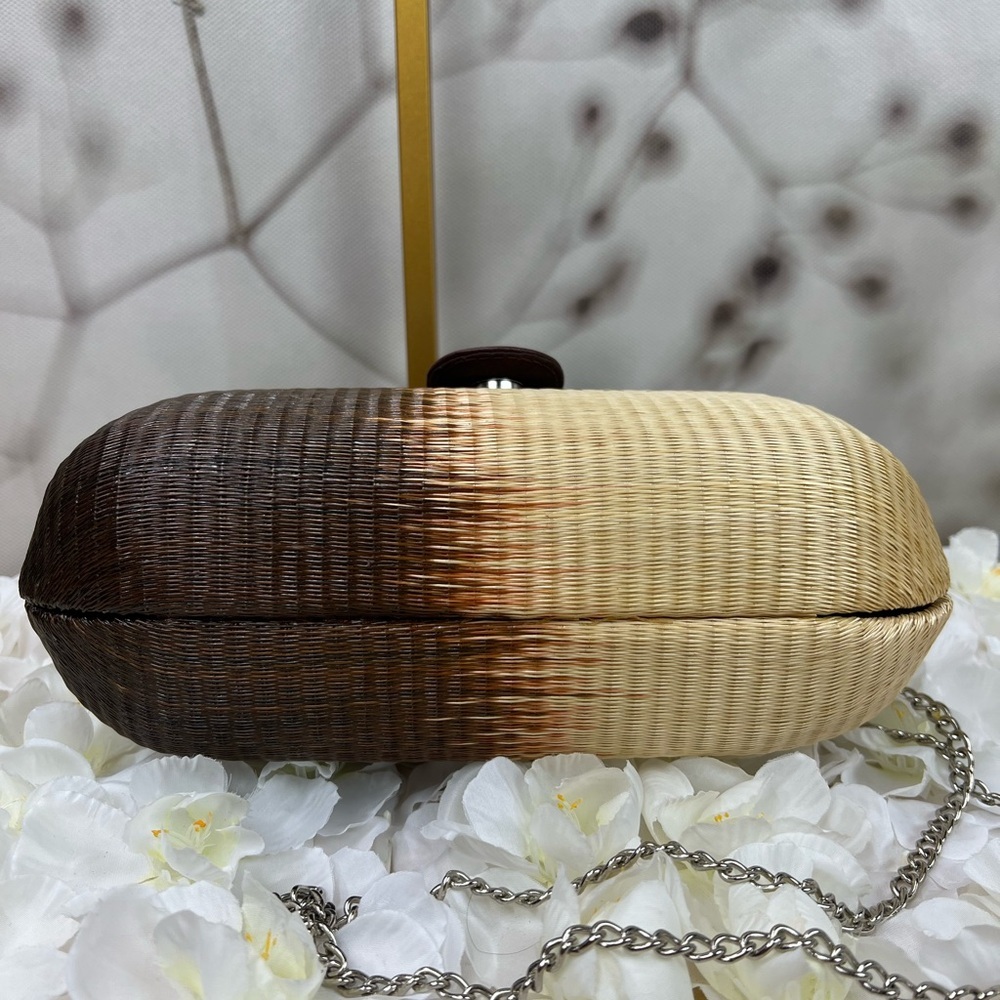 Vintage Le Sac Straw Round Hard Case Purse With Chain Handle NEW - Picture 8 of 9